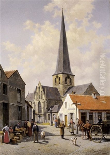 Une Vue A Lennick St. Quintin Oil Painting by Jacques Francois Carabain