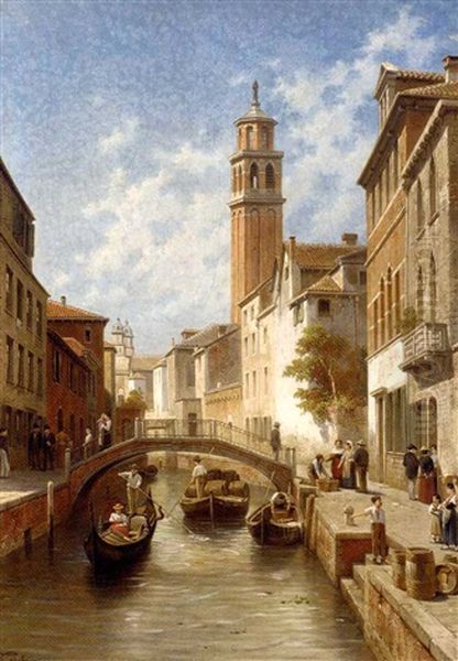 Venetian Backwater Oil Painting by Jacques Francois Carabain