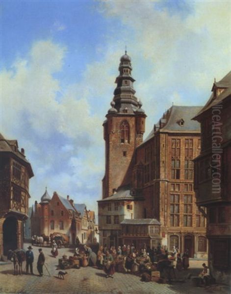 Markttag In Aachen Oil Painting by Jacques Francois Carabain