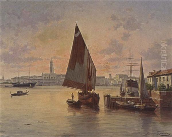 Un Soleil Couchant A Venise Oil Painting by Jacques Francois Carabain