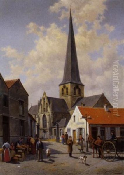 Groentenstalletjes Te Sint-kwintens-lennik Oil Painting by Jacques Francois Carabain