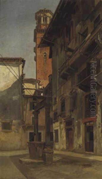 La Via Manzzanti A Verona Oil Painting by Jacques Francois Carabain