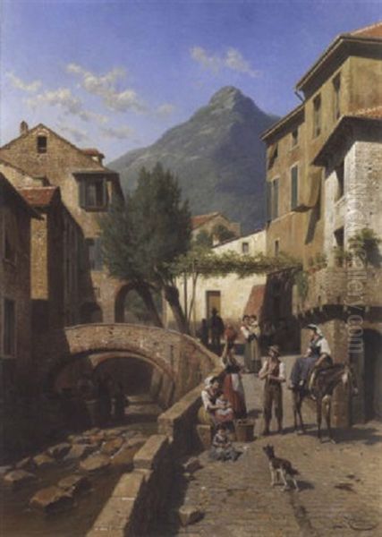 Une Rue A Monterosso, Italie Oil Painting by Jacques Francois Carabain