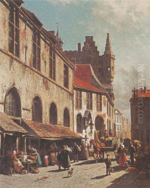 Une Vue De La Boucherie A La Madelaine A Maline, Belgique Oil Painting by Jacques Francois Carabain