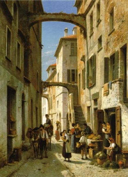 Via Mezzo In Bordighera Oil Painting by Jacques Francois Carabain