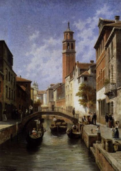 Vue Du Rio St. Barnaba A Venise Oil Painting by Jacques Francois Carabain