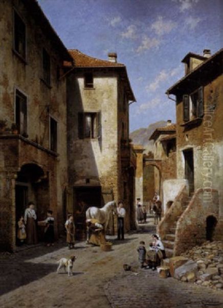 Rue A Narni (italie) Oil Painting by Jacques Francois Carabain