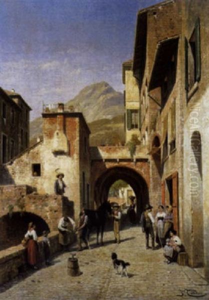 Une Rue A Monte-rosso, Bords De La Mediterranee (italie) Oil Painting by Jacques Francois Carabain