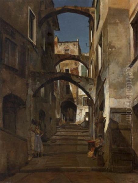 Rue A San Remo Oil Painting by Jacques Francois Carabain