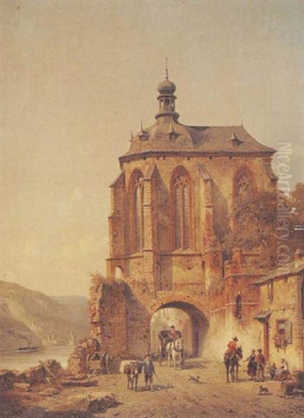 Vue De Oberwesel Sur Le Rhin Oil Painting by Jacques Francois Carabain