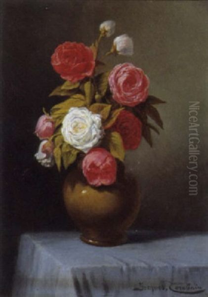 Bouquet De Roses Oil Painting by Jacques Francois Carabain