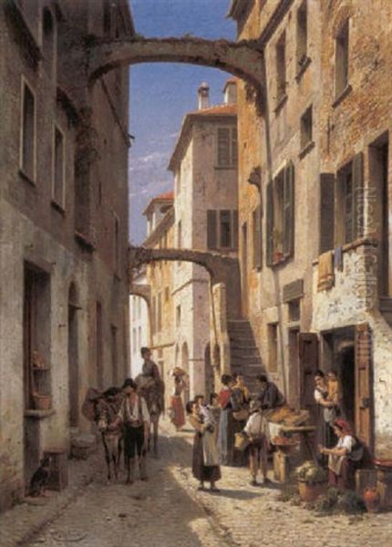 Via Mezzo In Bordighera Oil Painting by Jacques Francois Carabain