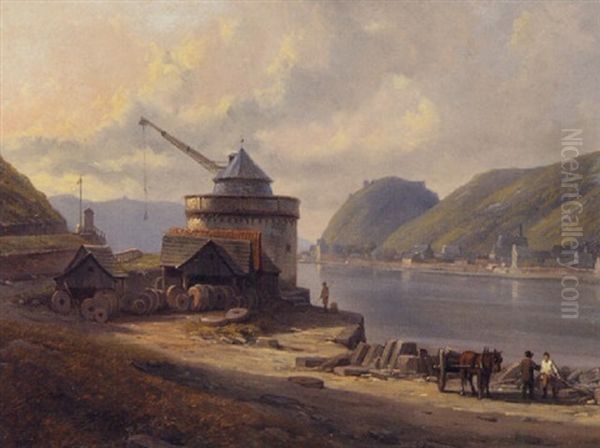 A Stone Cutting Mill On The Banks Of An Estuary Oil Painting by Jacques Francois Carabain