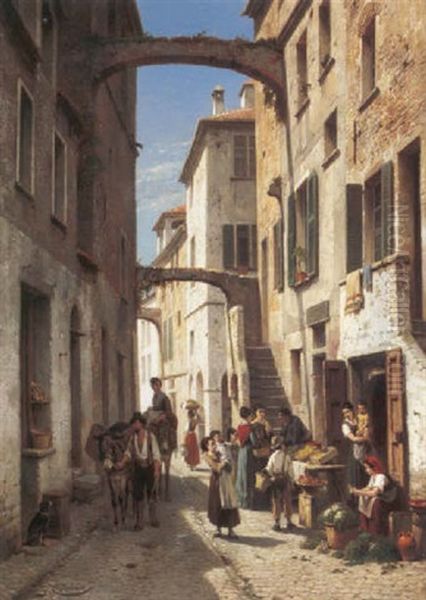 The Via Mezzo In Bordighera Oil Painting by Jacques Francois Carabain