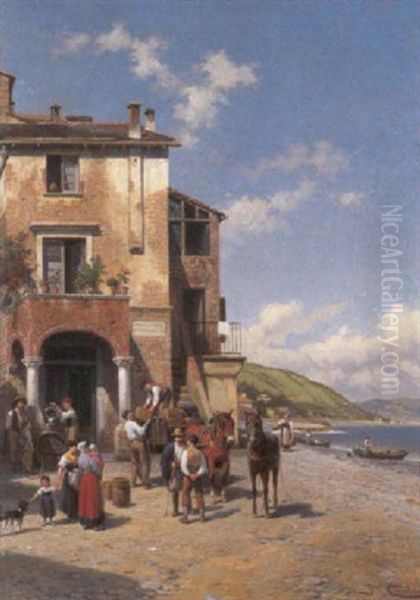 Une Vue A Cagoletto, Italie Oil Painting by Jacques Francois Carabain