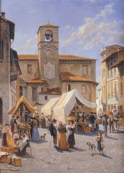 Market Day In Desanzano Oil Painting by Jacques Francois Carabain