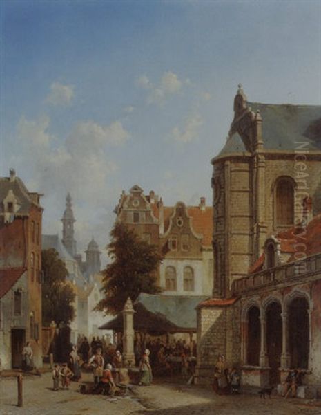 Market Day Oil Painting by Jacques Francois Carabain