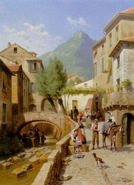 Une Rue A Monterosso, Italie Oil Painting by Jacques Francois Carabain