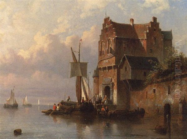 Unloading At The Customs House Oil Painting by Jacques Francois Carabain