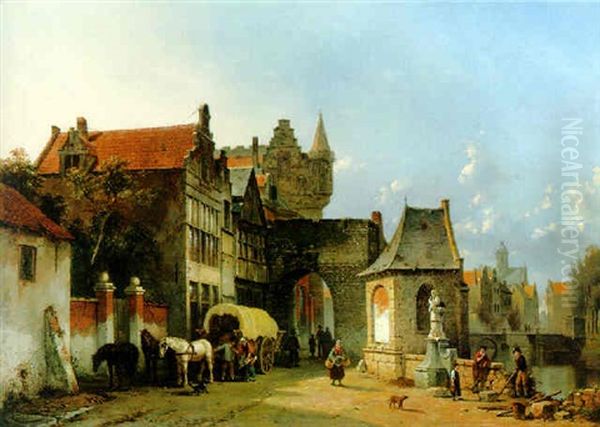 Figures By An Old City Gate Oil Painting by Jacques Francois Carabain