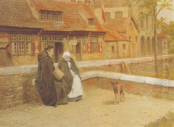 Elderly Ladies In Bruges Oil Painting by Jacques Francois Carabain