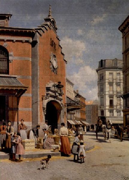 Le Marche De Saint Gery, Bruxelles Oil Painting by Jacques Francois Carabain