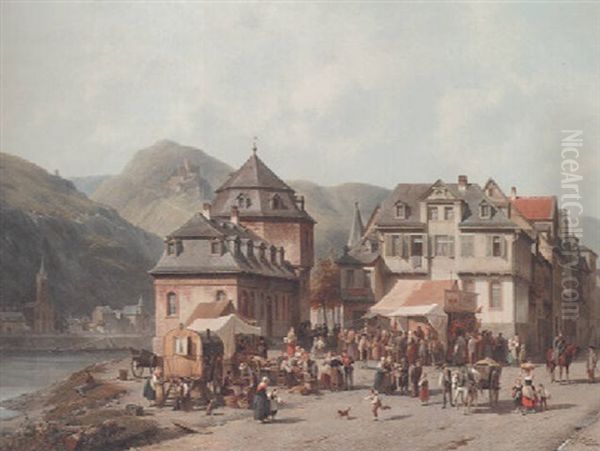 St. Goar Am Rhein Oil Painting by Jacques Francois Carabain