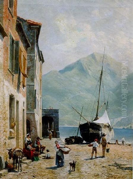 Marine View At Vernazza, Italy Oil Painting by Jacques Francois Carabain