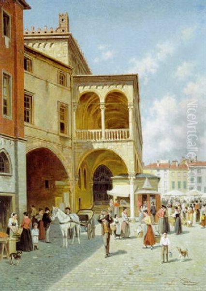 Une Vue Du Marche A Padova, Italie Oil Painting by Jacques Francois Carabain