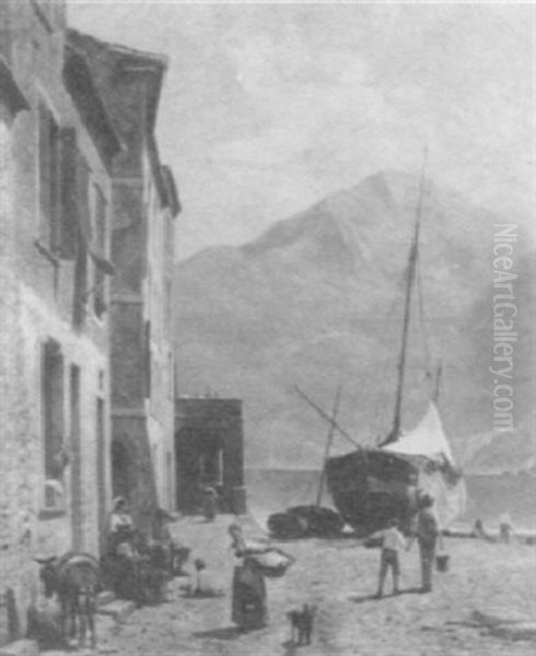 Vue A Vernazza Oil Painting by Jacques Francois Carabain