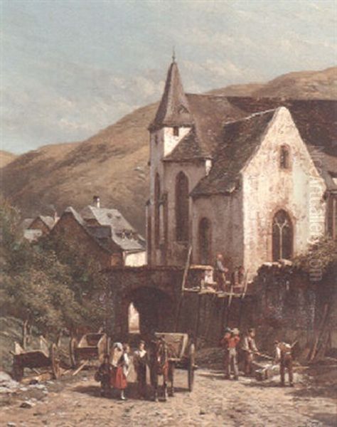 Vue A Cardin (bords De La Moselle) Oil Painting by Jacques Francois Carabain