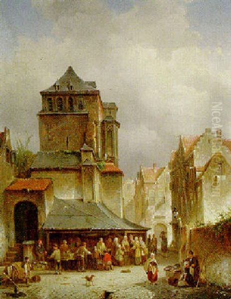 A Bustling Marketplace by Jacques Francois Carabain