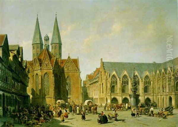 Altstadtmarkt Braunschweig Oil Painting by Jacques Francois Carabain