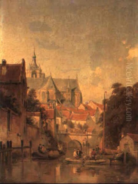 A Cathedral Near A River Oil Painting by Jacques Francois Carabain