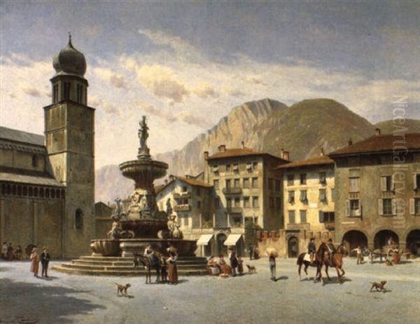 Der Domplatz In Trient Oil Painting by Jacques Francois Carabain