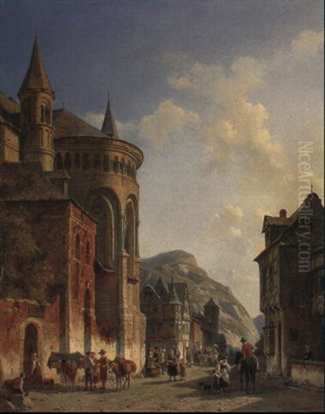 Zu Bacharach Am Rheine Oil Painting by Jacques Francois Carabain