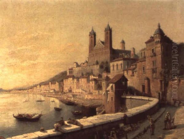 Vue De La Baie D'osticello (italie) Oil Painting by Jacques Francois Carabain