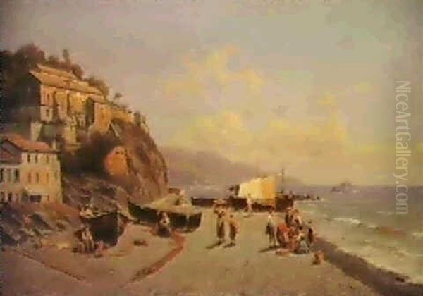 La Plage A Noli Oil Painting by Jacques Francois Carabain