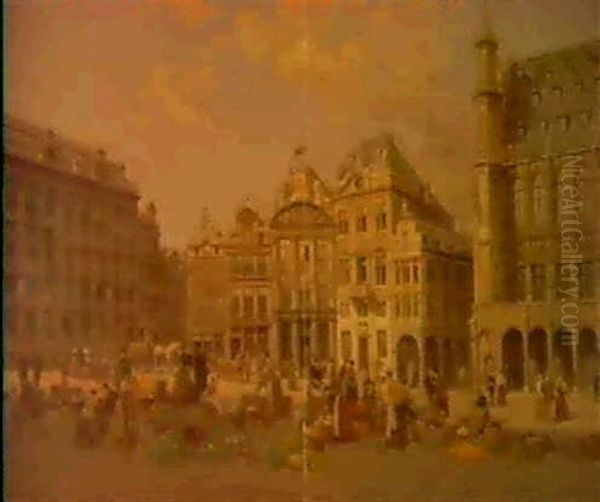 La Grand Place De Bruxelles Oil Painting by Jacques Francois Carabain