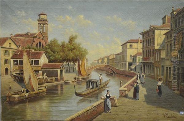 Vue De Venise Animee Oil Painting by Victor Carabain