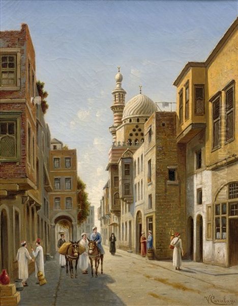 Rue Souk El Selaks, Le Caire Oil Painting by Victor Carabain