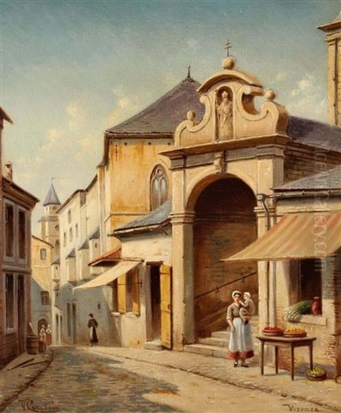 Vue De Vicenza Animee Oil Painting by Victor Carabain