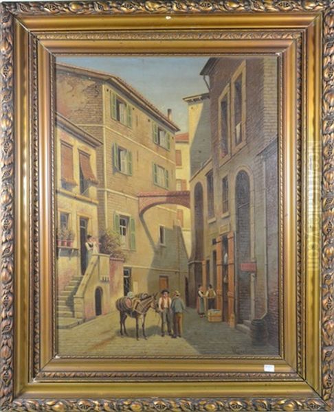 La Via Del Piano A Bordigera Oil Painting by Victor Carabain