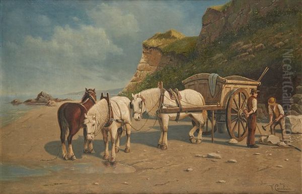 Les Tailleurs De Pierres En Bord De Mer Oil Painting by Victor Carabain