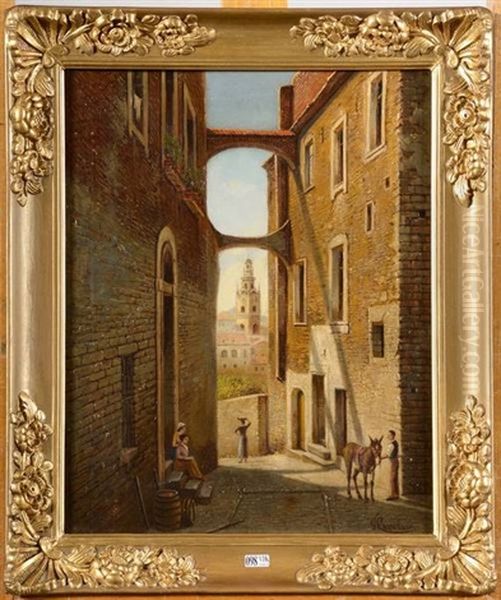 Une Rue Animee A San Remo (italie) Oil Painting by Victor Carabain