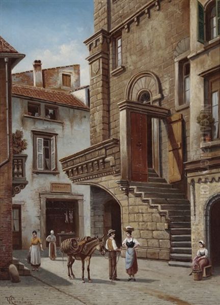 Vue De La Maison Du Balcon A Viterbo Oil Painting by Victor Carabain