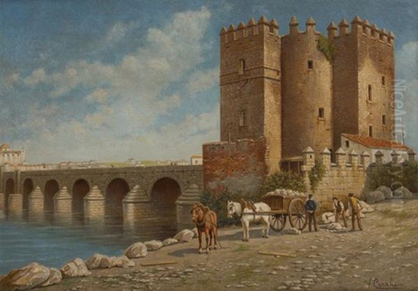 Le Vieux Pont A Mandosa Oil Painting by Victor Carabain