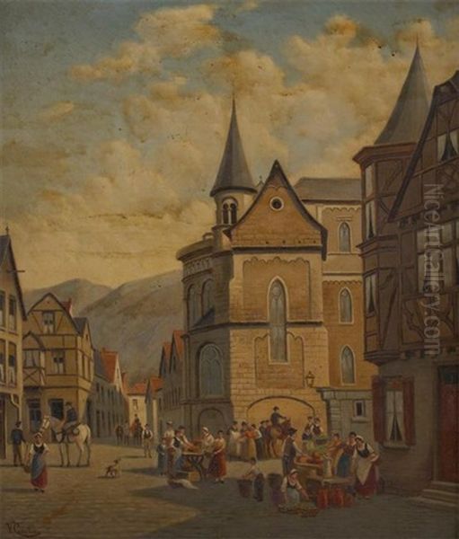 Vue De Suisse, Faubourg De Geneve Oil Painting by Victor Carabain