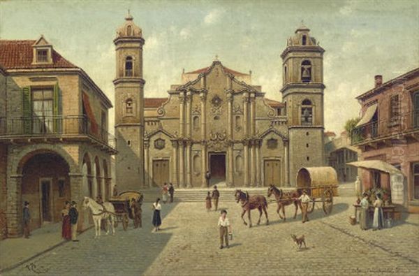 Cuba, Cathedral De La Havane Oil Painting by Victor Carabain