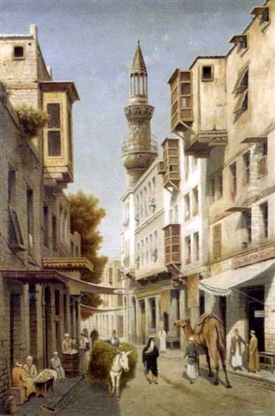 Rue Animee Au Caire Oil Painting by Victor Carabain